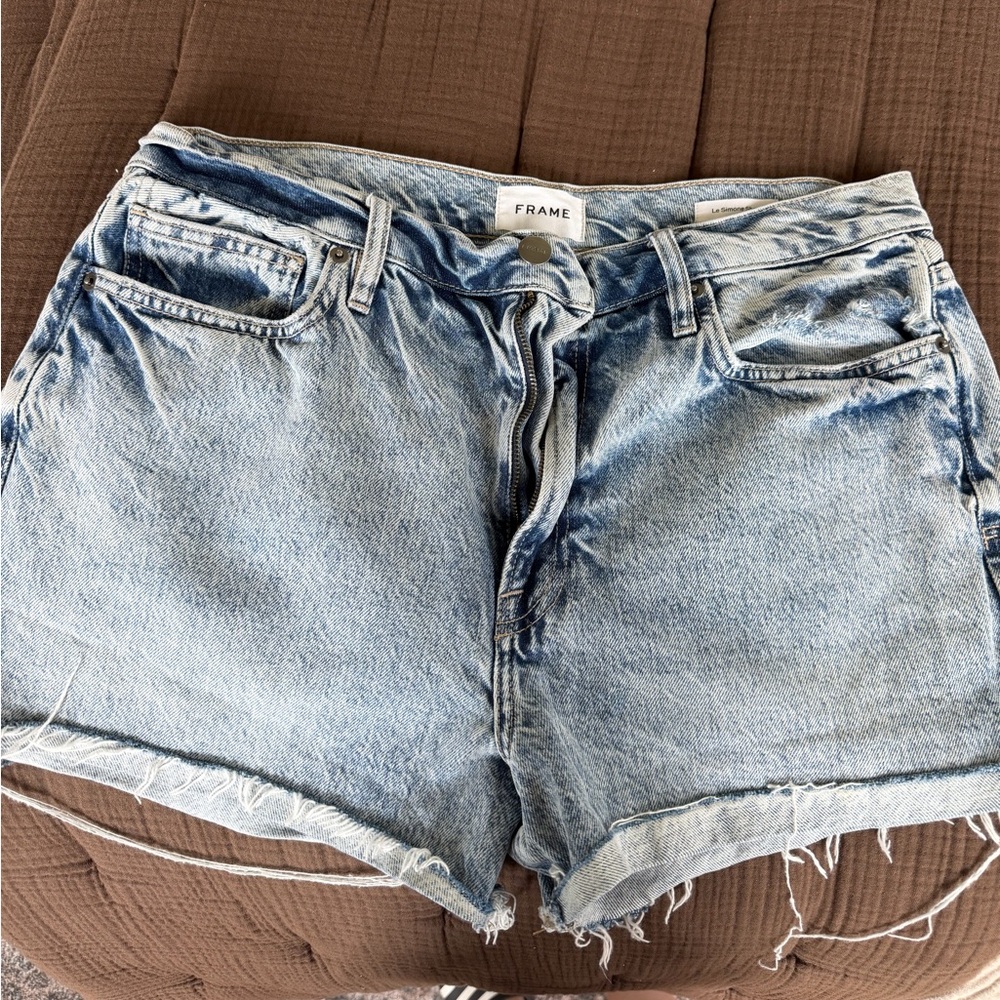 Frame Denim Faded Light Blue High-Rise Cutoff Shorts